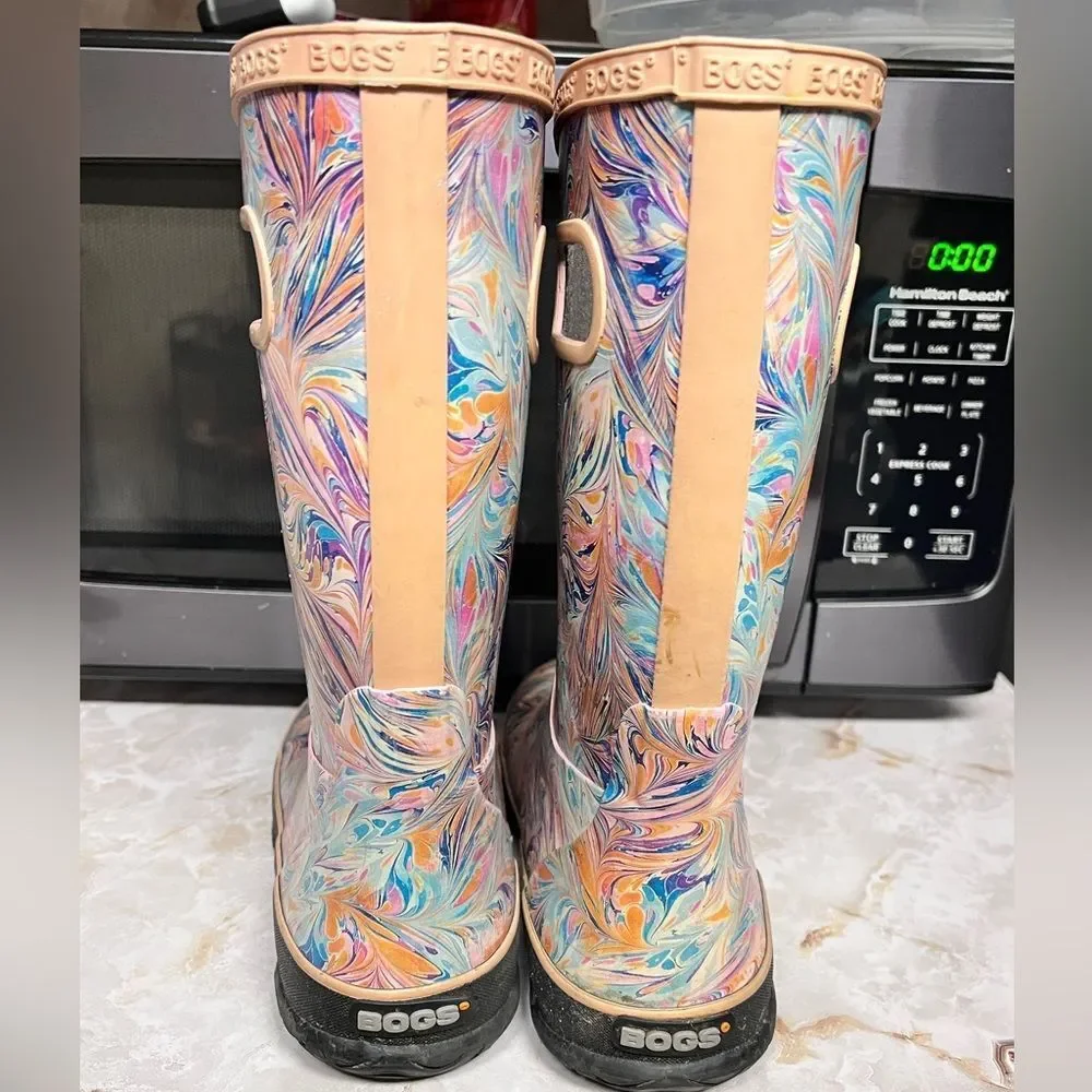 Bogs Pink Marble RainBoot Youth Girl Sz 4